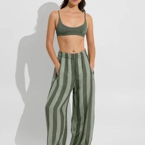 Left On Friday Olive Striped Women's Trousers